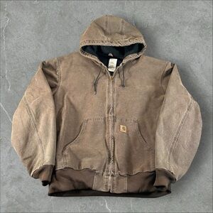 Vintage Carhartt Jacket Mens 2XL Brown J25 CHT Workwear Thermal Hooded Active
